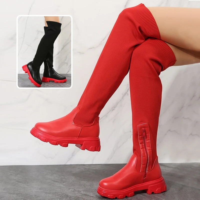 Damen Winter Stiefel Lang Mode Kniehohe Stiefel mit seitlichem Reißverschluss Warme und bequeme Winterschuhe