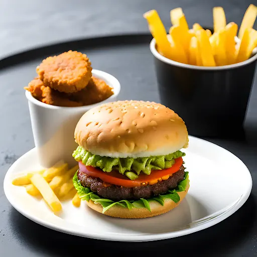 Veg Burger With French Fries And 3 Veggie Nuggets