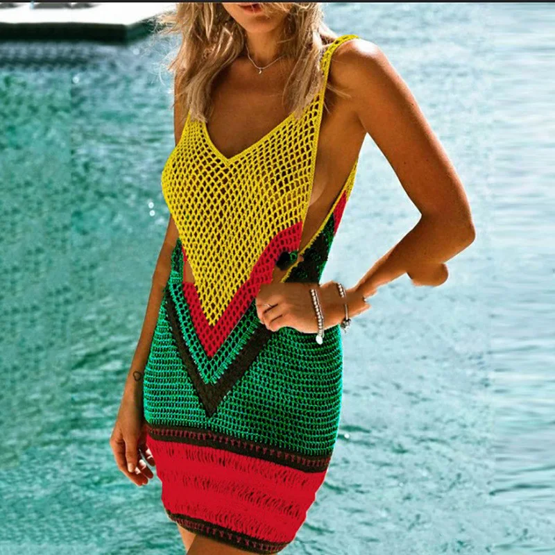 Title 1, Vestido de punto crochetado a mano, bikini huec...