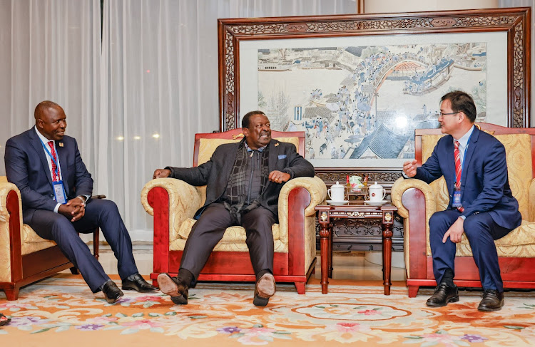 Prime Cabinet Secretary and Foreign and Diaspora Affairs CS Musalia Mudavadi has a sit-down with his hosts on arrival in Beijing, China for a three-day official visit on January 24, 2024.