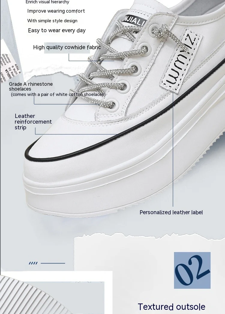 Title 14, Chaussures Blanches en Cuir, Semelle Épaisse et...