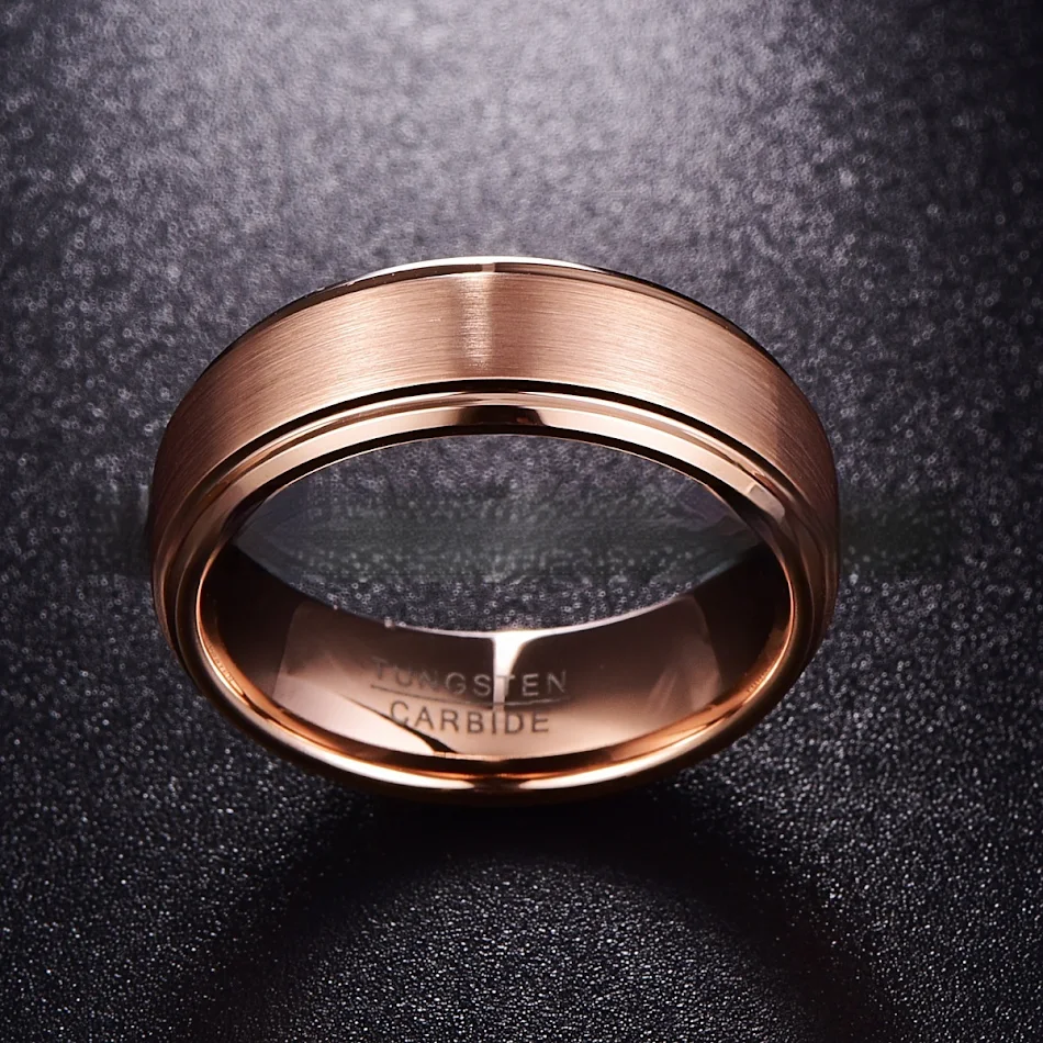 8MM brede roségoudkleurige wolfraam stalen ring – Duurzame ring voor dames en heren. Krasbestendig, stijlvol en tijdloos design.