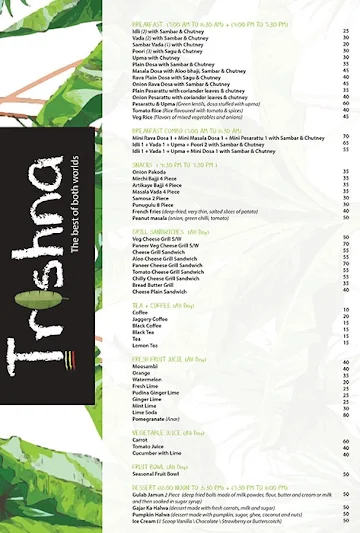 Trishna Restaurant menu 