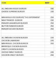 Burger Experiment menu 1