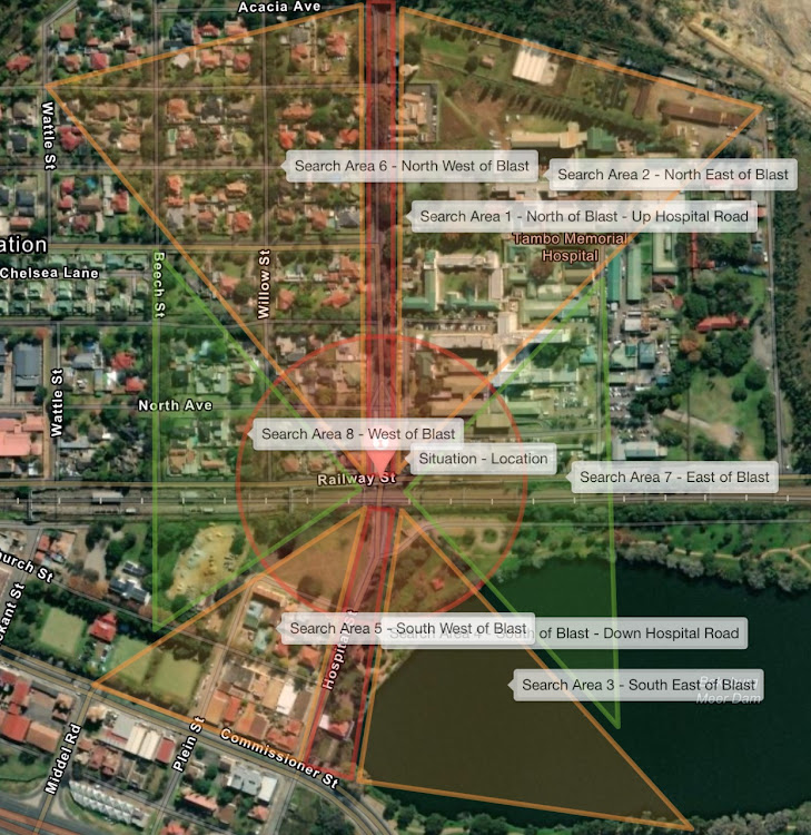 The search area around the Boksburg blast.