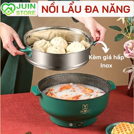 Nồi Lẩu Đa Năng, Bếp Điện Mini 28Cm Dành Cho Gia Đình - Nồi Lẩu Nướng, Chiên, Xào, Nấu Cơm, Nấu Canh, Cháo Tiện Lợi