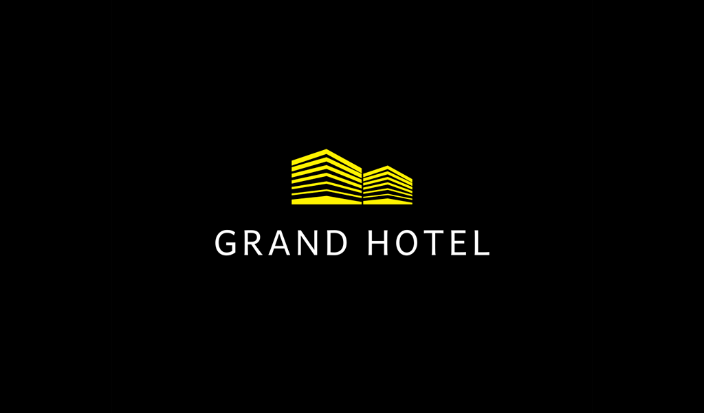 Logotipo de linhas horizontais do hotel amarelo