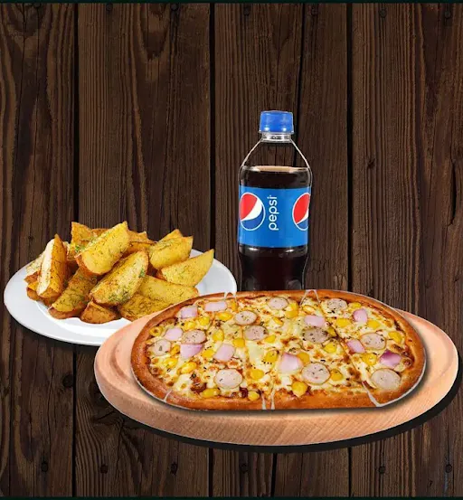 Regular-Chicken Sausage Pizza+ Wedges + Pepsi