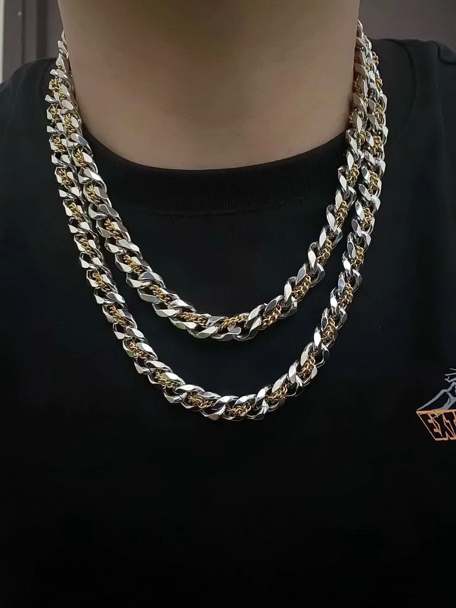 Title 2, Cubaanse gouden titanium stalen clavicle kettin...