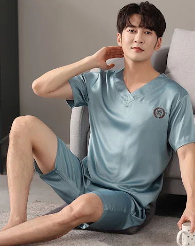 Loose Ice Silk Pajamas Set, Short-s - 2