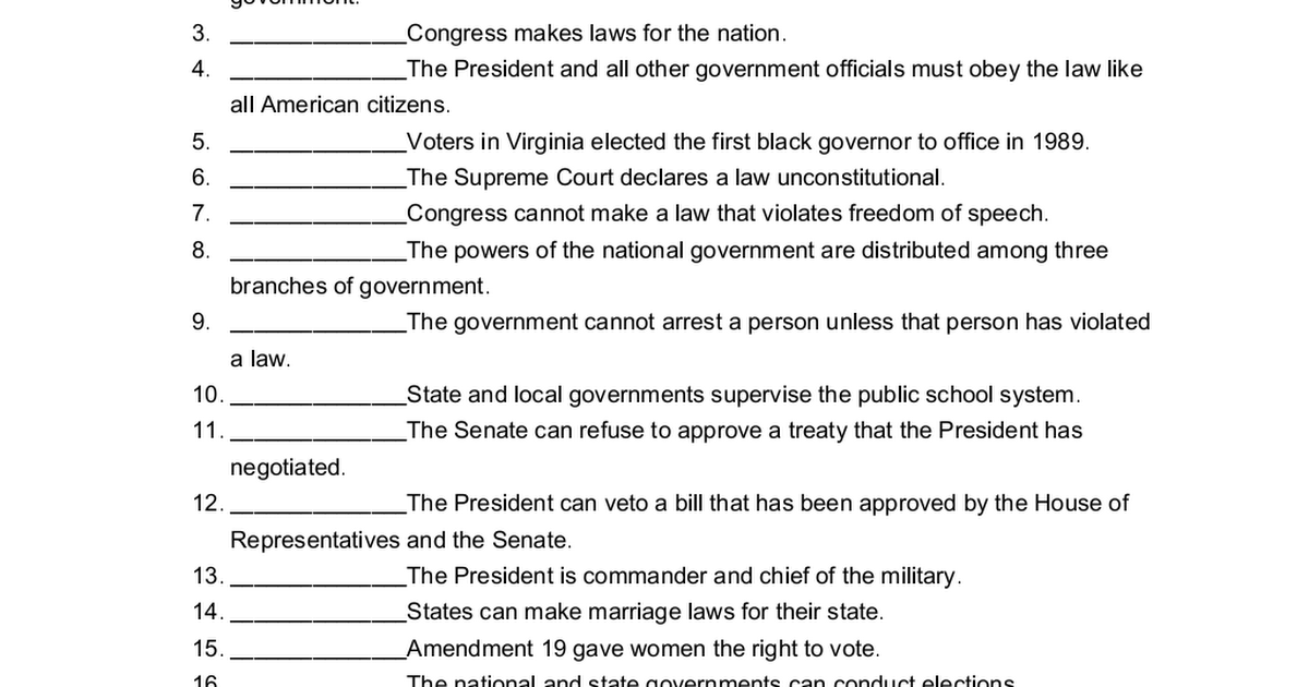 Seven Principles Of Government Worksheet Answers