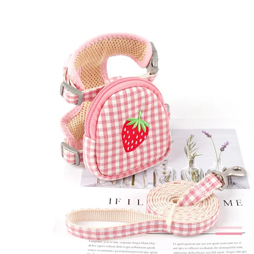 Sweet Embroidery Pattern Dog Leash Bag Functional Pet Cat Collar Harness Flower Puppy Kitten Traction Halter Outdoor Wal