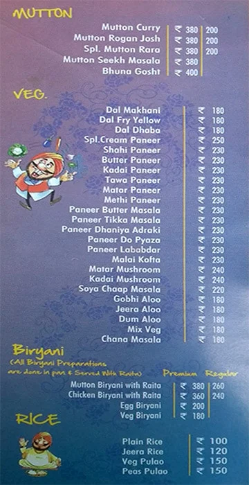 Chawla's menu 