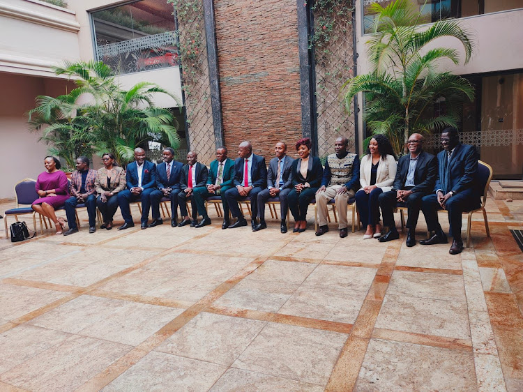 The select committee that will work to bring reforms in the broadcasting and telecommunications sector pose for a picture with Information, Communications and the Digital Economy Cabinet Secretary Eliud Owalo who was inaugurating the Information Communication and Digital Economy Sector Working Group on Policy and Legislative Reforms. in Nairobi on September 8, 2023.