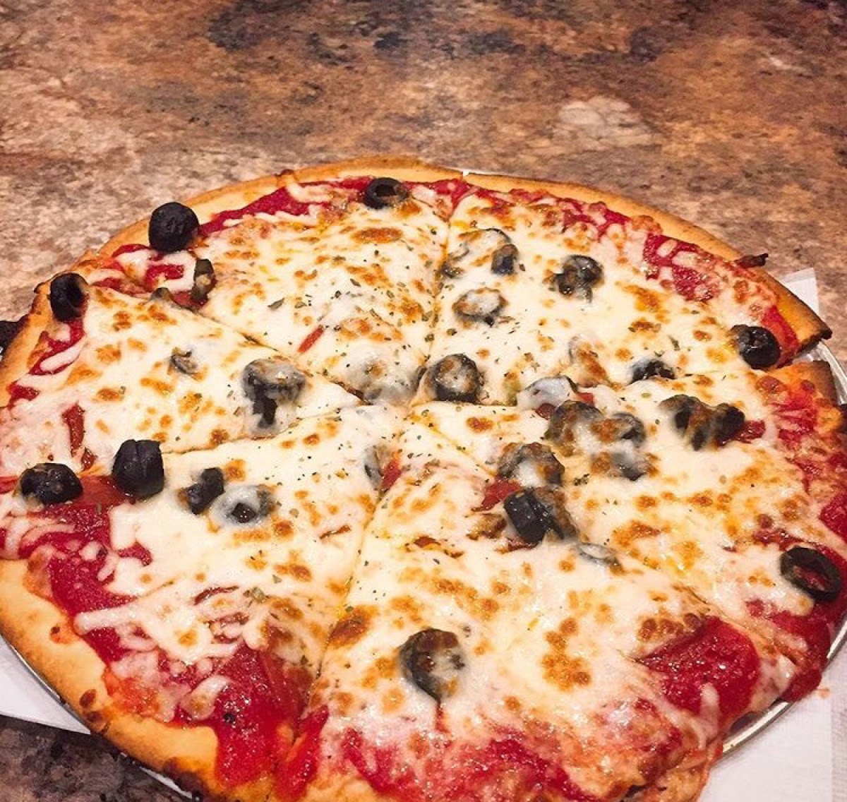 Pepperoni (under the cheese) & black olive goodness