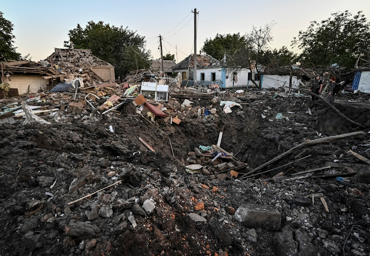 A crater left by a Russian rocket in Chaplyne, Dnipropetrovsk region, Ukraine, August 24 2022. Picture: DMYTRO SMOLIENKO/REUTERS