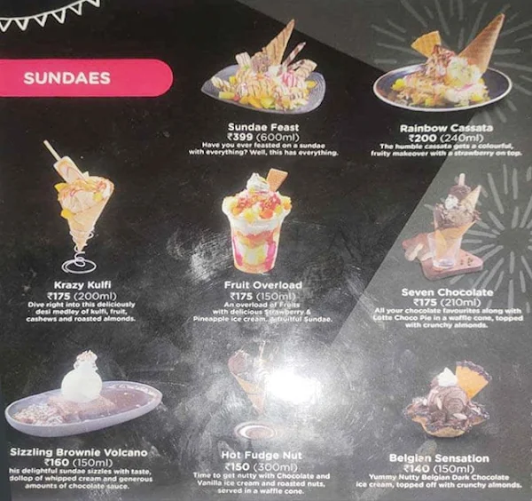 Havmor Ice Cream menu 