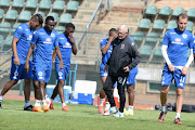 SuperSport United Gordon Igesund coach at training with players.