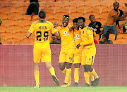 Ryan Moon, Philani Zulu, Dumsani Zuma and  Siphelele Ntshangase  of Kaizer Chiefs celebrating their goal  during the Absa Premiership match against Polokwane City at FNB Stadium on Saturday.