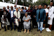 Princess Thembi Ndlovu (seated) and other members of the royal family after a media briefing about the end of the mourning period for King Goodwill Zwelithini at KwaKhethomthandayo Royal Palace on June 19 2021.