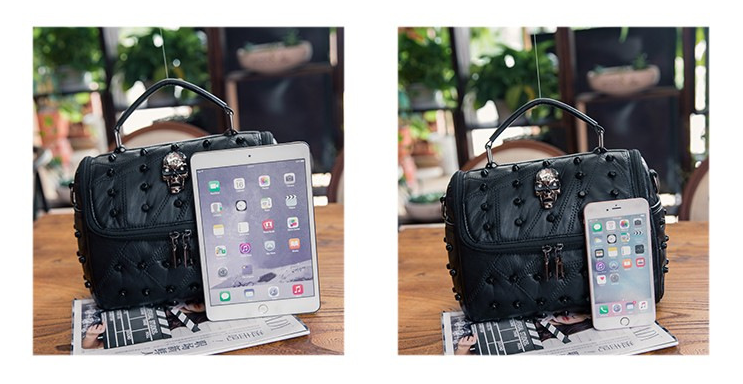 Bolsa pequena quadrada portátil com detalhes de tachas, estilo casual de ombro, ideal para transportar seus itens essenciais com praticidade e elegância.