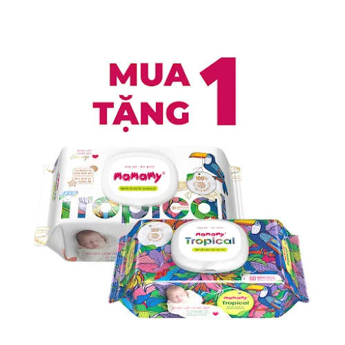 Khăn ướt Mamamy Tropical 90 tờ tinh dầu cúc vạn thọ tặng 1 gói Khăn Ướt Mamamy Tropical 60 tờ tinh dầu cúc vạn thọ