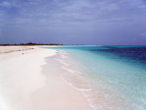 A long stretch of empty beach in Cuba. 