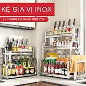 Kệ Đựng Gia Vị Inox 304 Đặt Bàn Cao Cấp Không Han Gỉ, (2Tầng Và 3 Tầng) Tặng Kèm Khay Để Thớt, Cắm Dao Tiện Dụng Mks007