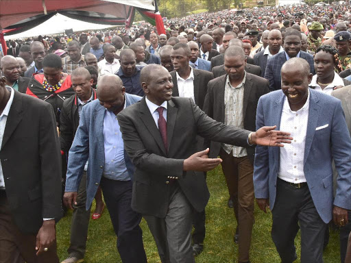 DP William Ruto accompanied by other leaders in Narok on Sunday. /DPPS