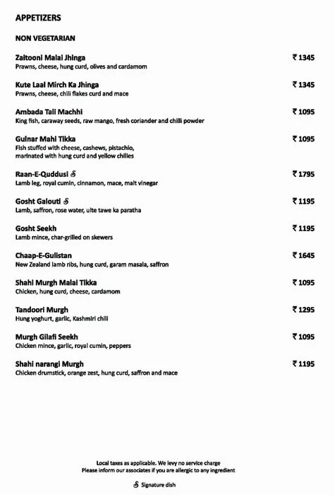 Saffron - JW Marriott Juhu menu 