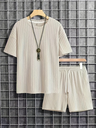 Title 3, Mens Casual Short-sleeved Shorts Knitting Suit...