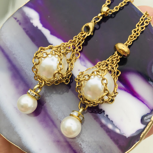 Title 21, DIY Detachable Pearl Net Bag Crystal Pendant Ne...