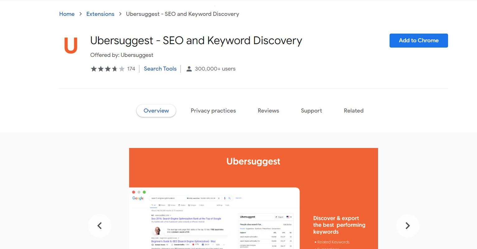 Ubersuggest extension for keyword research.