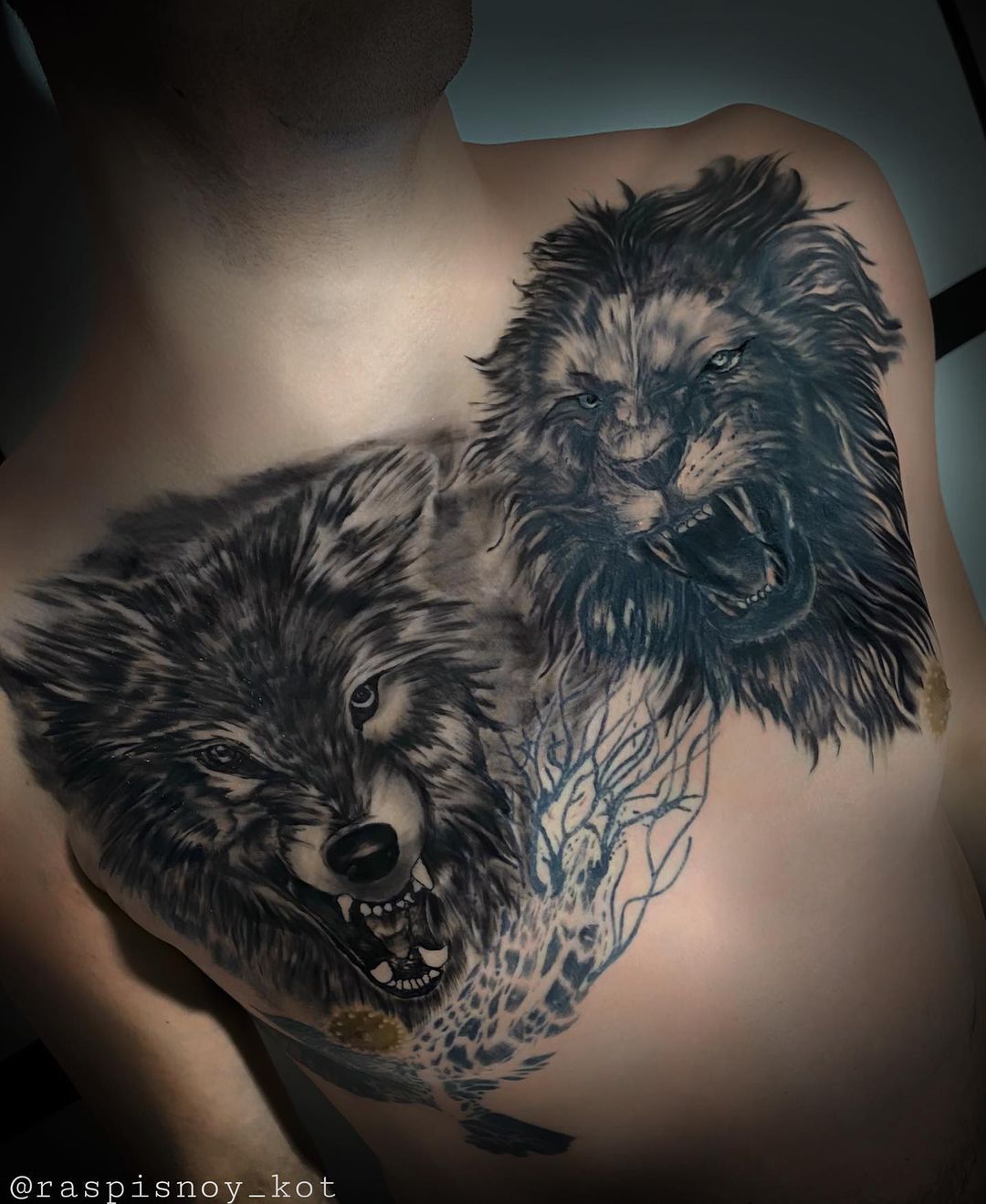 Lion And Wolf Tattoo