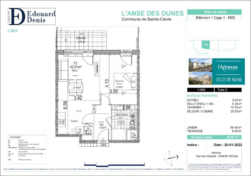Vente appartement 2 pièces 45.57 m² à Sainte cecile (62176), 237 000 €