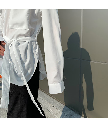 Title 5, Mens belt design medium long shirt thin coat, ...