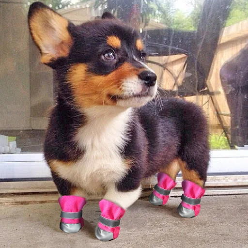 4pcs Warm Winter Dog Shoes Waterproof Dogs Shoes Anti-slip Puppy Rain Snow Booties Reflective Pet Socks For Small Medium