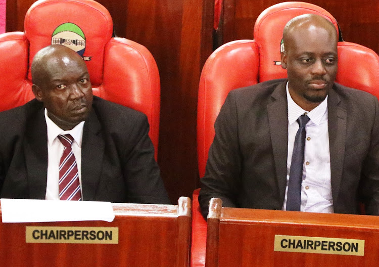 Joab Oteba and Patrobas Odhiambo during assembly session on Wednesday.