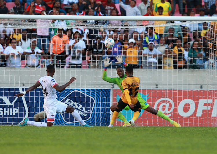 Loydt Kazapua of Chippa United makes a save during the DStv Premiership match between Chippa United and Kaizer Chiefs at Nelson Mandela Bay Stadium on April 27, 2023 in Gqeberha.