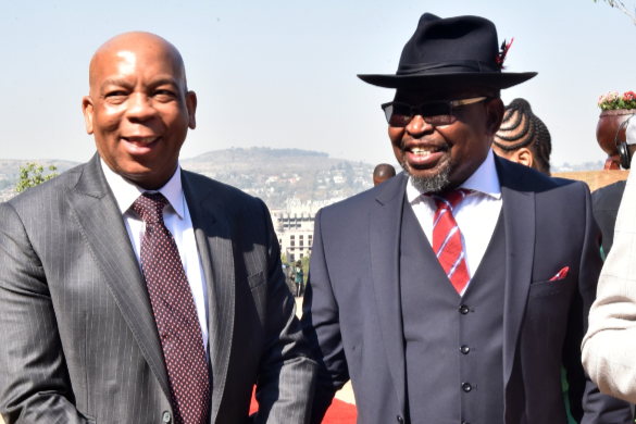 Minister of electricity Dr Kgosientsho Ramokgopa, left, is acting for minister of finance Enoch Godongwana, right, who is on leave.