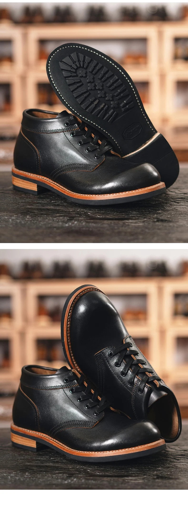 Title 7, Heren leren enkellaarzen lage sneakers ronde ne...