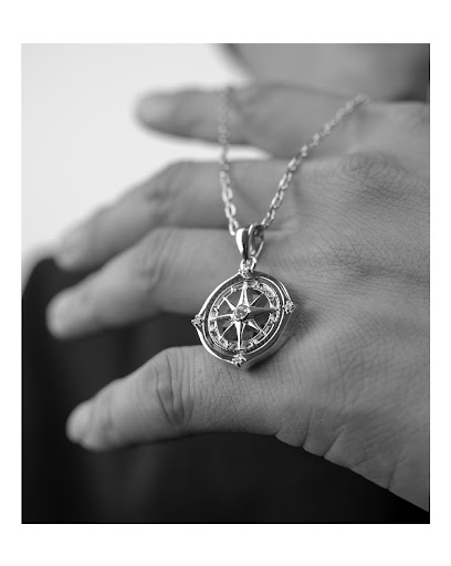 Title 8, 925 Sterling Silver Rotating Compass Pendant Ne...