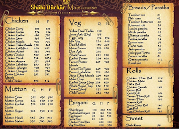 Shahi Darbar menu 