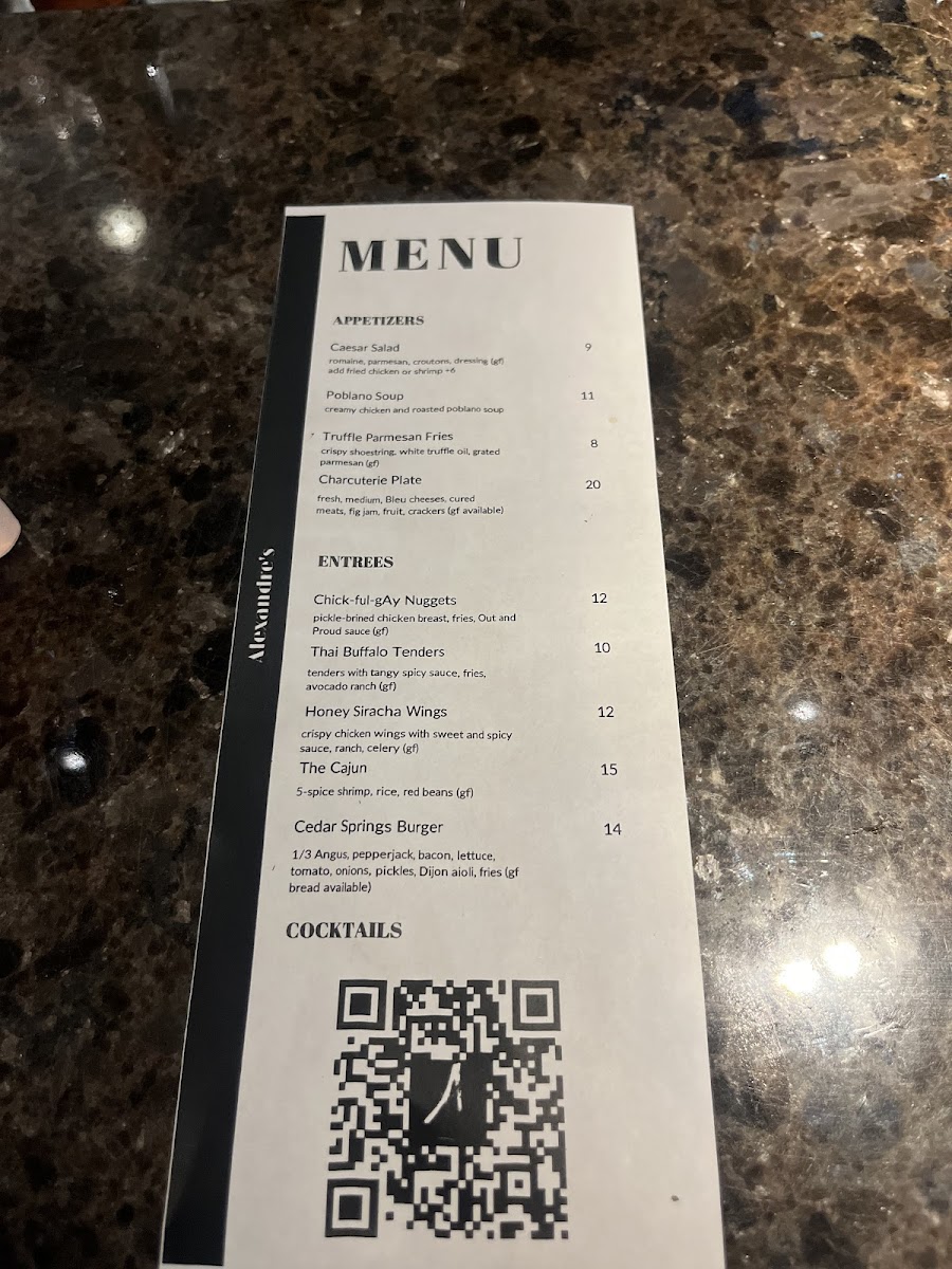 Alexandre's gluten-free menu