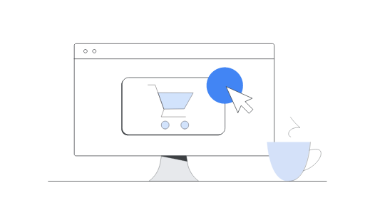 A custom icon that illustrates a user clicking a “add to basket” button on a website. 