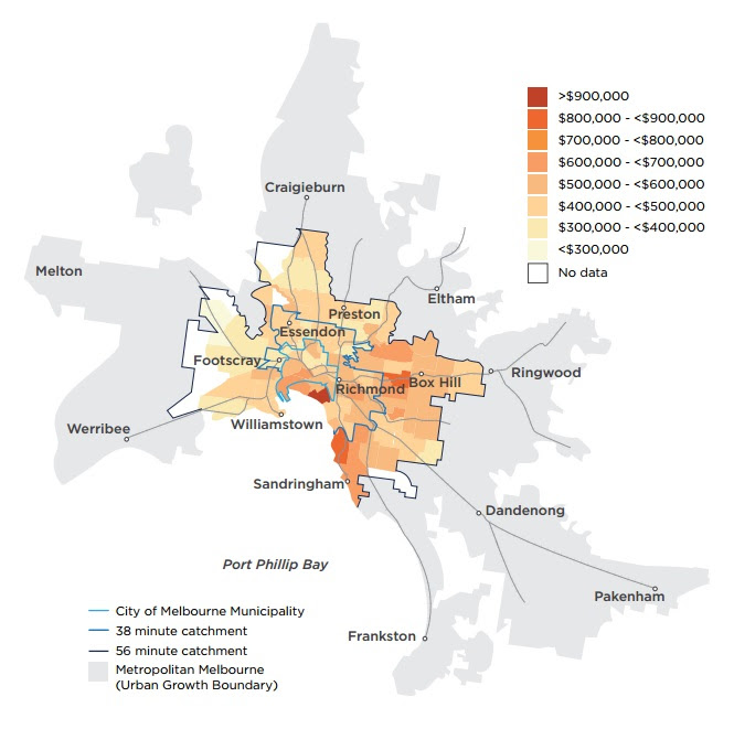 Map Figure 4.8 Median house price (June 2012) by suburb, within the City of Melbourne