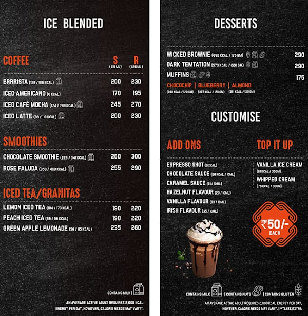 Barista Coffee menu 