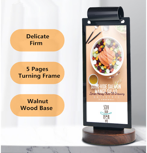 Title 5, Page Turning Desk Card Wooden Menu Custom A4 Di...