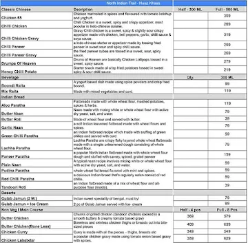 North Indian Trail menu 