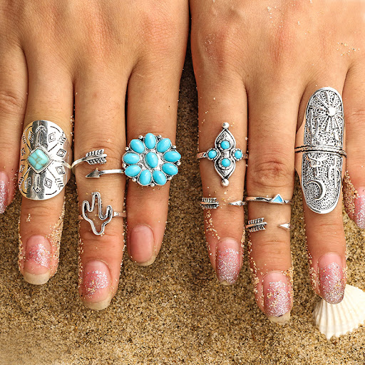 Title 2, Turquoise Open 9-Piece Ring Set. Elevate your s...